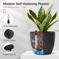 1 x RAW Customer Returns T4U 22cm Self-Watering Flower Pot with Water Indicator Black Set of 4, Self-Watering Water Storage Planter Planter for Indoor and Outdoor Use - RRP €43.09