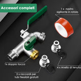 1 x RAW Customer Returns SPGOOD garden faucet, double outlet tap 1 2 inch, made of brass, rust-proof and frost-proof, with 2 free hose connections, 1x roll sealing tape, double connection and hose nozzle for, for the garden green  - RRP €15.38