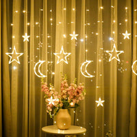 1 x RAW Customer Returns Herefun Star Moon LED Fairy Lights, 3.5 m Christmas Lights Indoor, Star Moon Light Curtain Fairy Lights LED Window Curtain Lights Star Curtain Decorative Lamp for Party, Christmas Day - RRP €25.99