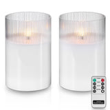 1 x RAW Customer Returns Rhytsing 2 White Large LED Candles in Glass with Timer Function, Transparent Ribbed Glass Flameless Candles with Remote Control for Church and Home Decorations, H 15cm - RRP €24.99