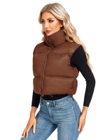 1 x Brand New MAVIS LAVEN Women s Winter Stand Collar Crop Vest Lightweight Sleeveless Warm Zipper Outerwear Coat Puffer Vests Padded Waistcoat 2-Coffee,Large  - RRP €19.25