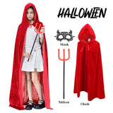 3 x Brand New ZUCOS Velvet Hooded Cloak, Adult Children Halloween Cloaks Long Halloween Costume Unisex Witch Red 60cm - RRP €53.61