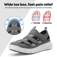 1 x RAW Customer Returns FitVille Diabetic Sandals Men Extra Wide Orthopedic Shoes with Velcro Adjustable Health Shoes Comfortable Rehabilitation Shoes for Seniors Shoes for Swollen Feet,Gray,47 EU,Wide - RRP €66.54