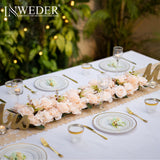 2 x Brand New Inweder Champagne Roses Artificial Flowers for Decoration 2Pcs Flower Panels for Table Decorative Flower Arrangements with Plastic Base Silk Flowers for Wedding Reception Table Runner Home Decoration - RRP €80.6