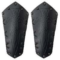 1 x RAW Customer Returns HiiFeuer Medieval Embossed Arm Bracers, Retro Faux Leather Knight Arm Guantlets, Vintage Renaissance Arm Guards Black B  - RRP €40.73