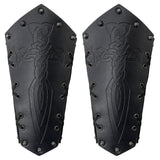 1 x RAW Customer Returns HiiFeuer Medieval Embossed Arm Bracers, Retro Faux Leather Knight Arm Guantlets, Vintage Renaissance Arm Guards Black B  - RRP €40.73