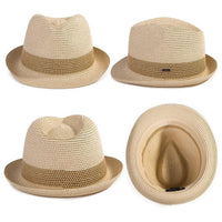 1 x Brand New Comhats Straw Trilby Hat for Men and Women - Summer Hat with UV Protection - Fedora Style - Natural Straw Hat - Beach Hat for Men - Unisex Summer Hat Beige XL - RRP €28.22