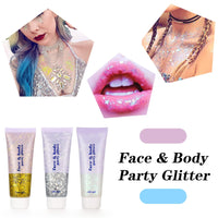 1 x RAW Customer Returns Xinstroe Pack of 3 Body Glitter Gel, Glitter Sequins Chunky Glitter Liquid Gel for Face Hair Lips Nails Make Up Cosmetics Festival Party, Silver, Gold, White - RRP €7.96