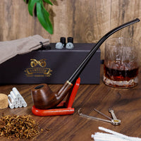 1 x RAW Customer Returns Vamdeson Churchwarden Tobacco Pipe, Handmade Ebony Tobacco Pipe Set, Perfect Pipe Set for Beginners to Smoke with Gift Set and Accessories - RRP €29.23