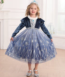 1 x Brand New LiUiMiY Frozen Elsa Dress Girls Ice Princess Costume Children Long Sleeve Snow Queen Disguise Birthday Party Mardi Gras Halloween Carnival Blue, 116-122 Label 120  - RRP €37.75