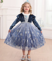 6 x Brand New LiUiMiY Girls Princess Elsa Dress Long Sleeves for Dressing Up Queen Tulle Fancy Costume for Birthday Carnival Christmas with Accessories, 6-7 Years Label 140  - RRP €201.72