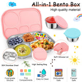 1 x RAW Customer Returns Hydream Bento Lunch Box, Stainless Steel Bento Boxes with 5 Compartments Lunch Box with Silicone Lid, Reusable Lunch Box Snack Box with 2x50ml Salad Dressing Dip Containers, Leak-Proof Pink  - RRP €19.99