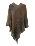 2 x Brand New Ferand Knitted Striped Asymmetrical Women s Poncho Shawl, Khaki, One Size Best Fit SL  - RRP €55.2