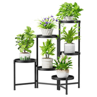 2 x RAW Customer Returns iDavosic.ly Metal Plant Stand Large with 6 Levels, Flower Stand Plant Shelf Indoor Outdoor, Foldable Flower Stairs Indoor Plant Stand Shelf for Garden Balcony Living Room Round, Black  - RRP €119.98