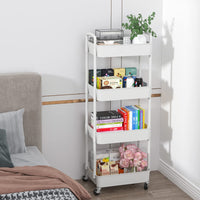 1 x RAW Customer Returns Sywhitta 4 Compartment Plastic Trolley Multifunctional Office Living Room Kitchen Storage Cart with Wheels White - RRP €34.27