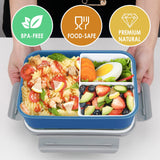 1 x RAW Customer Returns MUJUZE lunch box with compartments, 1400 ml lunch box for adults children, snack box with cutlery and small cans, sustainable lunch box with compartments, bento box for school work picnic travel blue  - RRP €16.99