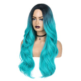 1 x RAW Customer Returns PORSMEER Ombre Black Cyan Long Curly Wigs for Women,Natural Teal Cyan Synthetic Hair Cosplay Daily Party Wig Bluish Green - RRP €18.0