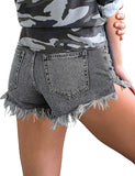 1 x RAW Customer Returns CZIMOO Hot Pants Women s Denim Shorts Ripped Hem Stretch Shorts with Pockets Hotpants Light Blue XL - RRP €29.48