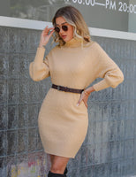 1 x RAW Customer Returns Gyabnw Women s Knitted Dress Turtleneck Elegant Winter Dress Modern Pullover Dress Midi Dress for Leisure Cocktail, D-Apricot, XXL - RRP €36.99