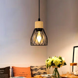 1 x RAW Customer Returns Toolight pendant light vintage industrial, hanging lamp with geometric design E27, lamp made of wood iron cage hanging lamp black for dining table kitchen living room 1-flame  - RRP €19.99