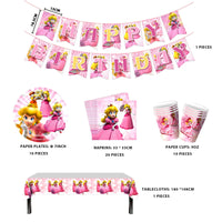 18 x Brand New Princess Peach Party Tableware Set Kids, 42Pcs Birthday Tableware Kit, Princess Theme Party Decoration Tableware Set, Birthday Plates Cups Napkins Tablecloths Banner, for Girls Party Supplies - RRP €335.7