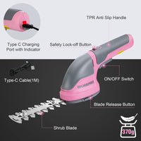 1 x RAW Customer Returns WORKPRO 2 in 1 Cordless Scissors, 3.6 V Electric Shears with 2Ah Lithium Battery, The Hedge Trimmer for Cutting Width 75 mm, Cutting Length 118 mm, Suitable for the Garden The Hedge Trimmer Pink  - RRP €32.26