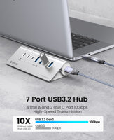 1 x RAW Customer Returns USB C Hub, ORICO 7 Port USB C 3.2 Gen 2 Hub, USB Splitter 10 Gbps with 4 USB C, 2 USB A, PD 60W, 24V 3A Power Adapter Port, Aluminum USB Splitter with 0.5m USB C Cable for MacBook, MacBook Pro - RRP €79.99