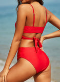 1 x RAW Customer Returns SHEKINI Women s Bikini Set Push Up Adjustable Crossover Ties-up Halterneck Bikini Top Two-Piece Swimsuit Triangle Ruched Sport Briefs Bikini Bottoms Beach Wear M, Red  - RRP €35.48