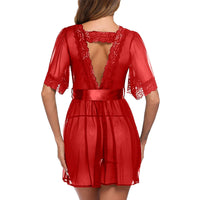 1 x RAW Customer Returns SEDEX Lingerie Dressing Gowns Women s Underwear Nightdress Lace V-Neck Open Underwear Set Pajamas Dress Bathrobes Red XL ., Red, XL - RRP €27.6