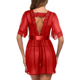 1 x RAW Customer Returns SEDEX Lingerie Dressing Gowns Women s Underwear Nightdress Lace V-Neck Open Underwear Set Pajamas Dress Bathrobes Red XL ., Red, XL - RRP €27.6