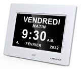 1 x RAW Customer Returns Lemnoi 7 inch LCD Digital Clock, Calendar with Date and Time, Non-Abbreviated, Auto Dimming, 8 Languages, HD Display, Reminder for Alzheimer s, Elderly and Children White  - RRP €37.68