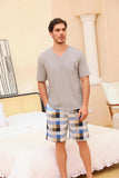 1 x RAW Customer Returns Uniexcosm Men s Short Pajama Set Cotton Two-Piece Short Sleeve Sleepwear Top and Checked Shorts Sleepwear for Summer PAT2 L - RRP €27.99