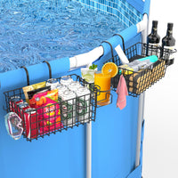 1 x RAW Customer Returns Shinowa Pool Storage Basket, Metal Pool Basket Drink Holder Towel Storage Rack, Large Hanging Pool Accessories Organizer Storage Box with Thick Grid, 2 Pack - RRP €42.99