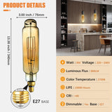 1 x RAW Customer Returns SD LUX Vintage LED Light Bulb Tube 8W TT80 Amber E27 XXL Decorative Light Bulbs 75W Equi. Large Retro Bulbs Dimmable 800LM Edison Bulb Pendant Light, Warm White 2500K, 1 Pack - RRP €30.6