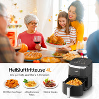 1 x RAW Customer Returns Fabuletta Hot Air Fryer 4L, 9-in-1 Air Fryer, Max 230 Hot Air Fryers, Digital LED Touchscreen AirFryer, Rapid Air and Fat Removal Technology, Preheating, Shake Mode Black  - RRP €100.84