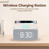 1 x RAW Customer Returns ANJANK Wooden Radio Alarm Clock with Inductive Charging Station, 10W Bluetooth Speaker, Wireless Charging Station for iPhone Samsung, Dual Alarm, 0-100 Dimmable Display, Automatic Time Synchronization - RRP €49.99