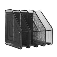 1 x RAW Customer Returns Standing File Desk Organizer Books Standing Folder 4 Compartments Shelf Wire Mesh Magazine Rack Large Capacity Stand Black Bookend for Documents Office Paper Home Notebooks - RRP €25.7