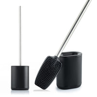 1 x RAW Customer Returns Toilet brush made of silicone with toilet brush holder and long stainless steel handle. Hygienic, flexible, modern, elegant stable. Scraper with slats. For bathroom and toilet - black - RRP €20.62