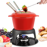 3 x RAW Customer Returns Todeco - cast iron fondue set, fondue maker - material porcelain enamel - size 27.5 x 21 x 21 cm - red - RRP €134.97