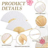 1 x RAW Customer Returns 50 Pieces Wedding Fans with 50 Pieces Organza Bags White Foldable Paper Fans Bamboo Hand Fans Vintage Pocket Fans for DIY Bridal Dancing Props Party Favors - RRP €51.99