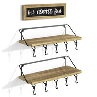 1 x RAW Customer Returns Alsonerbay wall shelf kitchen shelf wall wood for coffee corner, spice rack wall set of 2 with wooden sign floating shelf with 10 hooks wall shelf shelves for walls for kitchen bathroom coffee bar - RRP €24.19