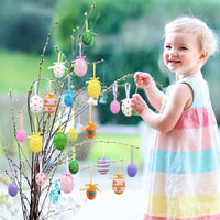 1 x RAW Customer Returns 36 pieces painted plastic eggs, 2 sizes for hanging Easter egg decorations with different style dots stripes flowers for tree school home office party supplies Easter day decoration - RRP €18.14