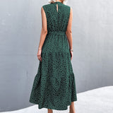 1 x RAW Customer Returns Polka Dot Print Dress, Sleeveless Stand Collar with Belt Tall Women s Long Summer Dress Elegant Summer Dress High Neck Long Dress with Belt for Party, - RRP €36.72