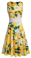 1 x RAW Customer Returns HOMEYEE Women s Vintage Round Neck Sleeveless Floral Embroidered Knee Length Cocktail Dress UKA079 XXL, Yellow White Flowers  - RRP €41.99