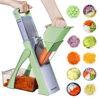 1 x RAW Customer Returns VEGGURU Safer Mandolin Food Slicer, Thick Adjustable Vegetable Chopper, Onion Chopper Potato Slicer Tomato Cutter Dicer, Multifunctional Kithcen Food Fruit Chopper Green  - RRP €42.74