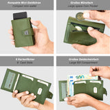 1 x RAW Customer Returns Marc Peter Dublin Green Nappa Leather Push Slim Wallet - Wallet with coin pocket - RFID protection small mini wallet - thin narrow card holder - Includes gift box - RRP €30.16