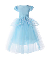 1 x RAW Customer Returns JerrisApparel Cinderella Dress Tulle Princess Costume Fancy Dress Girl 4 Years, Label Size 110, Blue with Accessories  - RRP €28.1