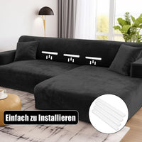 1 x RAW Customer Returns wiipara Thick Velvet Sofa Cover L Shape, Stretch Couch Cover Universal Sofa Cover, Super Soft Plush Sofa Cover Luxury Couch Cover L-Shaped Corner Sofa Requires Two - Sofa Cover 4 Seater, Black - RRP €46.38