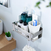 1 x RAW Customer Returns YIGII Shower Shelf Without Drilling, 2 Pieces Self-Adhesive Bathroom Organizer, Shower Shelf with 4 Hooks, Stainless Steel Shower Shelf Shower Basket for Bathroom Kitchen - RRP €24.19