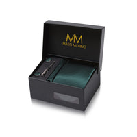 1 x RAW Customer Returns Massi Morino tie dark green with pocket square set for men including cufflinks, tie clip and gift box - men s tie set - RRP €25.1